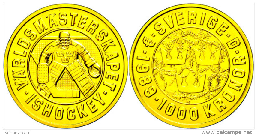 1000 Kronen, Gold, 1989, Eishockeyspieler, Ca. 5,22g Fein, KM 869, Im Blister, St.  St1000 Coronas, Gold, 1989,... - Suecia