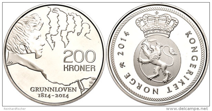 200 Kroner, 2014, Grunnloven, Im Etui Mit Kapsel Und Zertifikat, Angelaufen, PP.  PP200 Kroner, 2014,... - Noruega