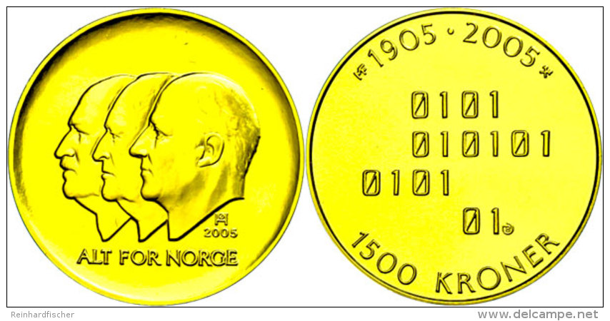 1500 Kroner, 2005, Elektronik, KM 477, Sch&ouml;n 132, Im Holzetui Mit Kapsel Und Zertifikat, 15,55g Fein, PP. ... - Noruega
