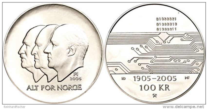 100 Kroner, 2005, 100 Jahre Unabh&auml;ngigkeit - Elektronik, KM 476, Sch&ouml;n 131, Im Etui Mit Kapsel Und... - Noruega