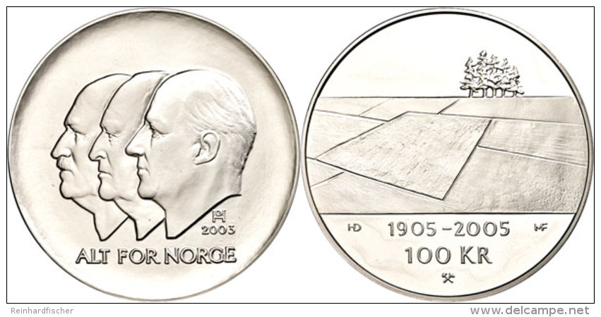 100 Kroner, 2003, 100 Jahre Unabh&auml;ngigkeit - Landwirtschaft, KM 472, Sch&ouml;n 126, Im Etui Mit Kapsel Und... - Noruega