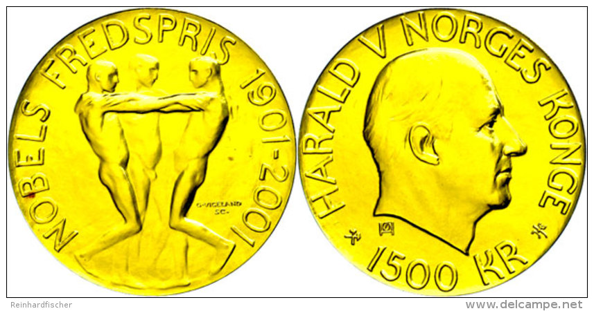 1500 Kronen, Gold, 2001, 100 Jahre Friedensnobelpreis, 15,53g Fein, KM 470, In Ausgabeschatulle, St.  St1500... - Noruega