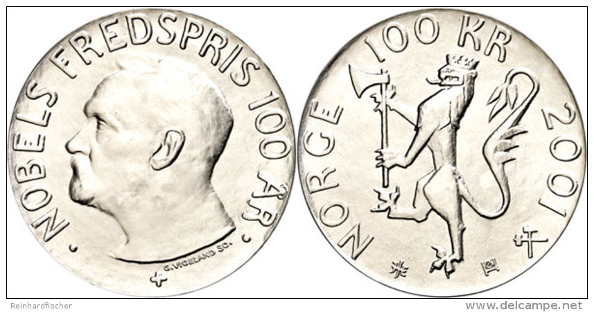 100 Kronen, 2001, 100 Jahre Friedensnobelpreis, KM 469, St.  St100 Coronas, 2001, A Hundred Years Nobel Peace... - Noruega