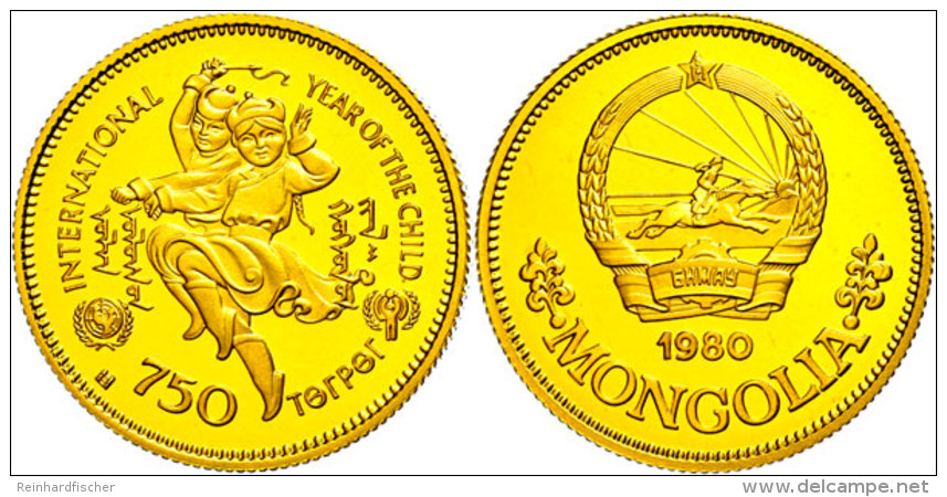 750 Togrog, Gold, 1980, Jahr Des Kindes, PP  PP750 Togrog, Gold, 1980, Year Of The Child, PP  PP - Mongolia