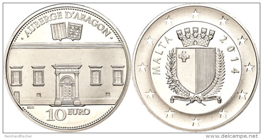 10 Euro, 2014, Auberge D'Aragon, Auflage Nur 2500 St&uuml;ck, Mit Zertifikat In Ausgabeschatulle, PP.  PP10... - Malta