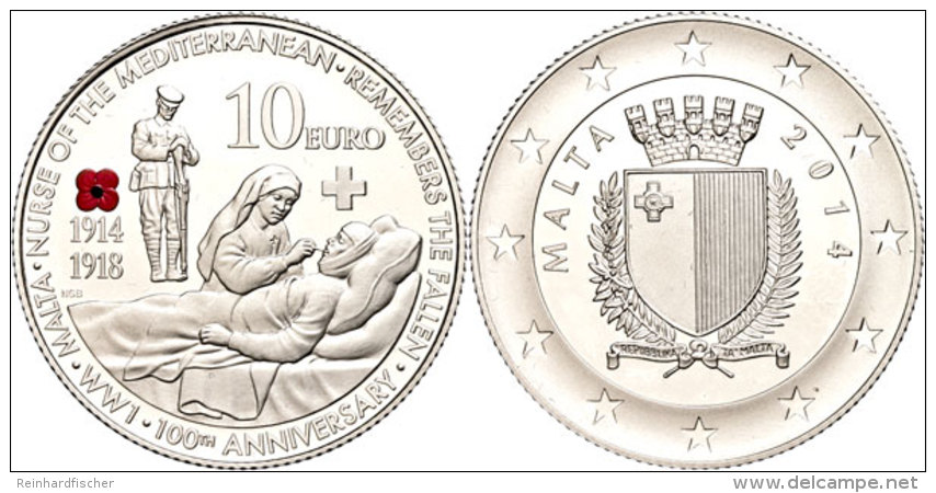 10 Euro, 2014, 100 Jahre I. Weltkrieg, Mit Zertifikat In Ausgabeschatulle, Fingerabdruck, PP.  PP10 Euro, 2014,... - Malta