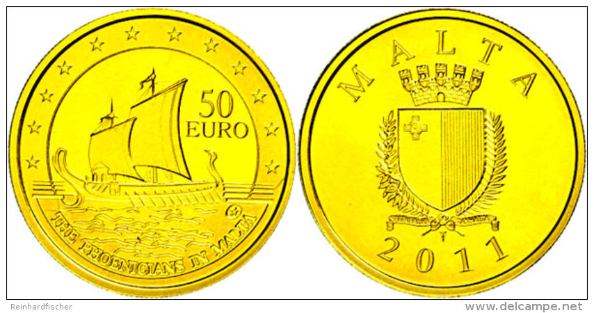 50 Euro, Gold, 2011, Ph&ouml;nizisches Segelschiff, Ca. 5,95g Fein, Auflage Nur 2000 St&uuml;ck, Sch&ouml;n 146, KM... - Malta