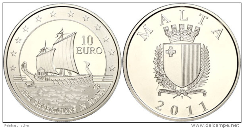 10 Euro, 2011, Ph&ouml;nizisches Segelschiff, Sch&ouml;n 141, KM 142, Mit Zertifikat In Ausgabeschatulle, PP. ... - Malta