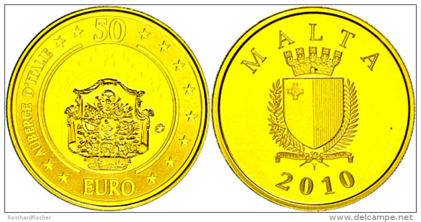 50 Euro, Gold, 2010, Auberge De Castille, Ca. 5,95g Fein, Auflage Nur 3000 St&uuml;ck, Sch&ouml;n 139, KM 141, Mit... - Malta