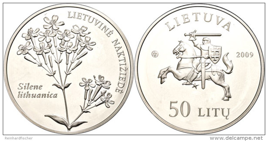 50 Litu, 2009, Baltische Lichtnelke, KM 165, Sch&ouml;n 95, Im Papieretui Mit Kapsel Und Zertifikat, Fingerabdruck,... - Lituania