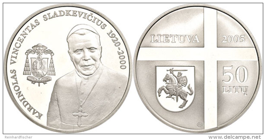 50 Litu, 2005, Vincentas Sladkevicius, KM 145, Sch&ouml;n 75, Im Papieretui Mit Kapsel Und Zertifikat, Auflage Nur... - Lituania