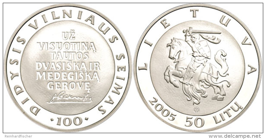 50 Litu, 2005, 100 Jahre Parlament In Vilnius, KM 147, Sch&ouml;n 78, Im Papieretui Mit Kapsel Und Zertifikat,... - Lituania