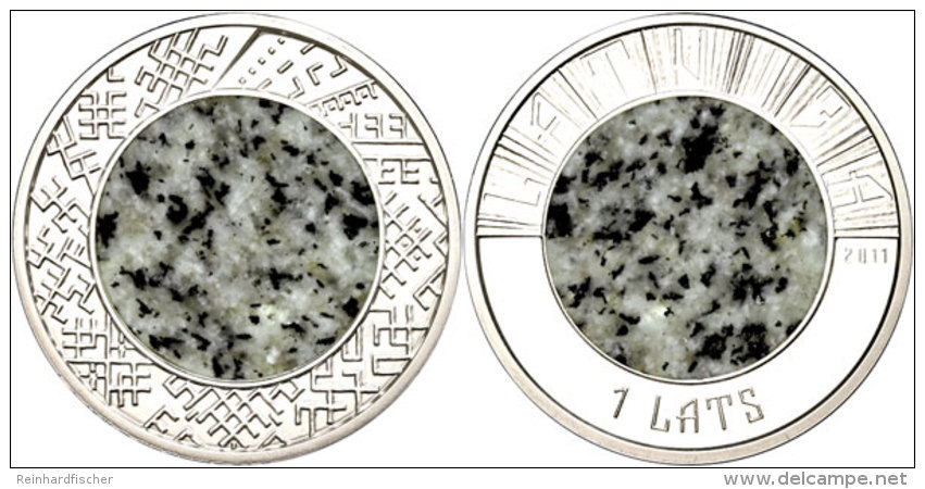 1 Lats, 2011, Schicksal Der Zeit Steinzeit - Granit, KM 126, Sch&ouml;n 126, Im Etui Mit Kapsel Und Zertifikat,... - Letonia