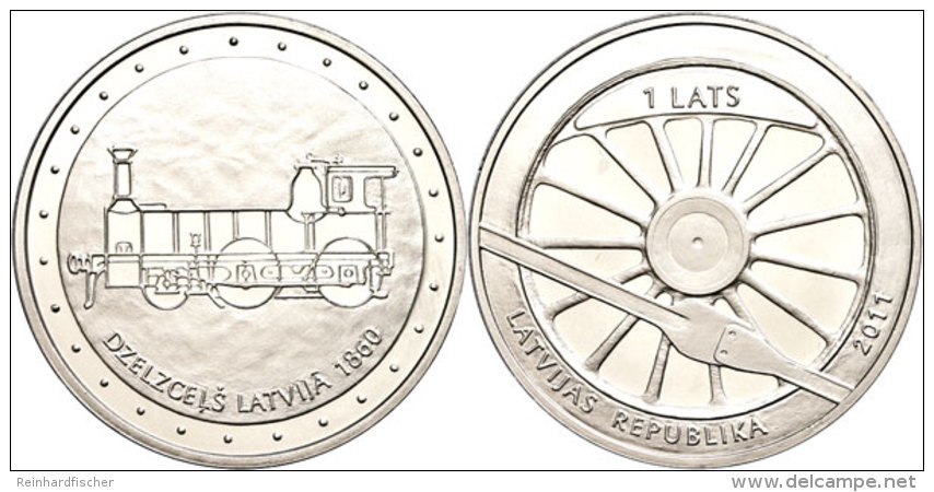 1 Lats, 2011, 150 Jahre Eisenbahn In Lettland, KM 125, Sch&ouml;n 124, Im Etui Mit Kapsel Und Zertifikat, Auflage... - Letonia