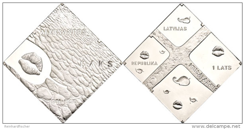 1 Lats, 2011, 110. Geburtstag Von Aleksandrs Caks, KM 120, Sch&ouml;n 118, Im Etui Mit Kapsel Und Zertifikat,... - Letonia