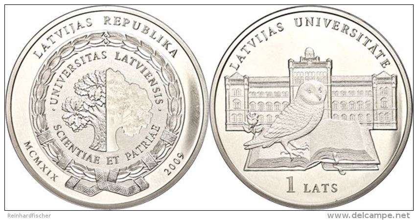 1 Lats, 2009, 90 Jahre Lettische Nationaluniversit&auml;t, KM 103, Sch&ouml;n 104, Im Etui Mit Kapsel Und... - Letonia