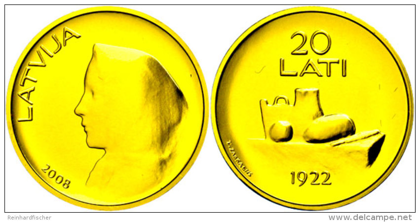 20 Lati, Gold, 2008, 15. Jahrestag Der Wiedereinf&uuml;hrung Der Nationalen W&auml;hrung, KM 96, Sch&ouml;n 93, Im... - Letonia