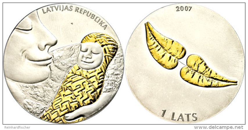 1 Lats, 2007, Weihnachten - Mutter Und Kind, KM 97, Sch&ouml;n 92, Im Etui Mit Kapsel Und Zertifikat, Auflage Nur... - Letonia