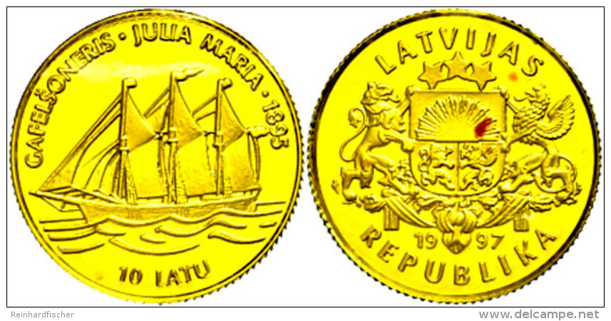 10 Latu, Gold, 1997, Julia Maria, 1/25 Unze, M&uuml;nzr&auml;hmchen, PP.  PP10 Latu, Gold, 1997, Julia Mary, 1... - Letonia