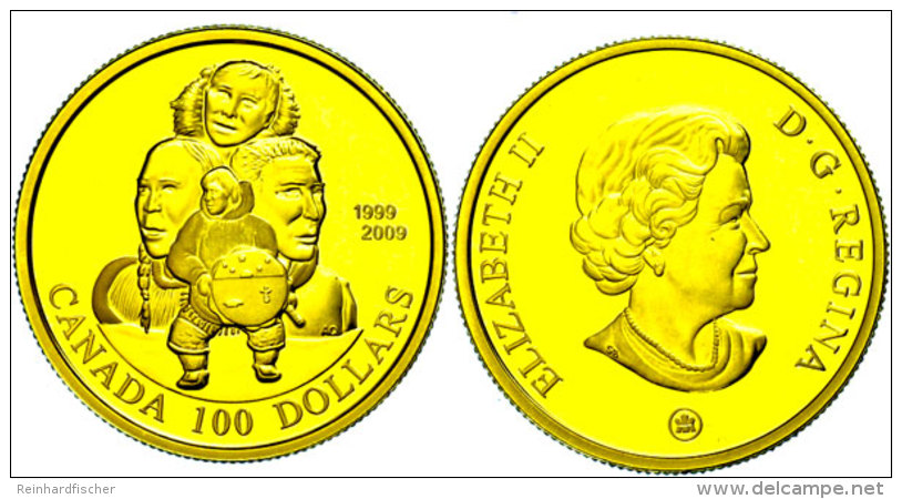 100 Dollars, Gold, 2009, 10 Jahre Nunavut Als Territorium Des Staatsbundes, KM 898, Sch&ouml;n 857, Im Etui Mit OVP... - Canada