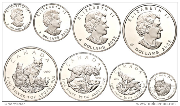 2005, Set 2 - 5 Dollars, Silberbarrenm&uuml;nze - Kanadischer Lux, KM 571 - 574, Sch&ouml;n 640 - 643, In Kassette... - Canada