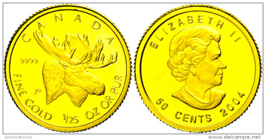 50 Cent, Gold, 2004, Goldbarrenm&uuml;nze - Elch, KM 526, Sch&ouml;n 580, Im Etui Mit Kapsel Und Zertifikat,... - Canada