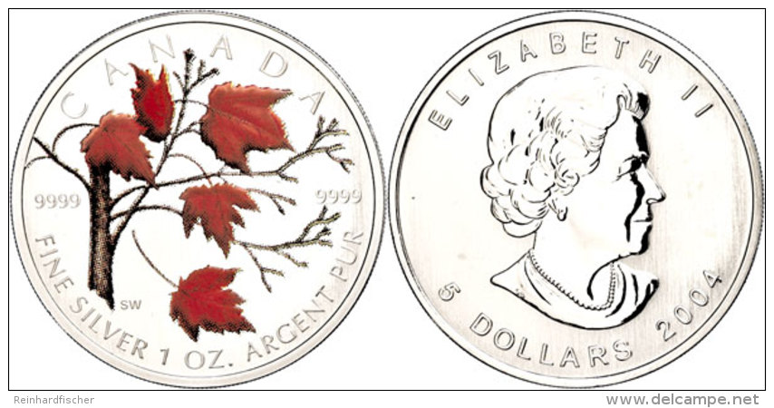 5 Dollars, 2004, Maple Leaf - Ahornbl&auml;tter (Tampondruck), Im Etui Mit OVP Und Zertifikat, Auflage Nur 27.000... - Canada