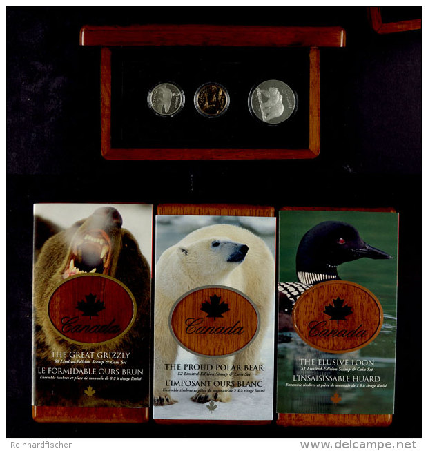 2004, Set Zu 1, 2 Und 8 Dollars, Tiermotive - Eistaucher, Eisb&auml;r Und Graub&auml;r (ohne Briefmarken),... - Canada