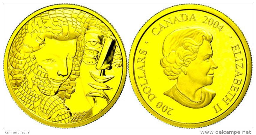 200 Dollars, Gold, 2004, Nationalgalerie - Mann Und Frau, KM 516, Sch&ouml;n 556, Im Etui Mit OVP Und Zertifikat,... - Canada