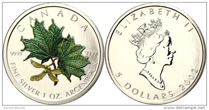 5 Dollars, 2002, Maple Leaf - Ahornzweig In Farbe (Tampondruck), KM 505, Sch&ouml;n 477, Im Etui Mit OVP Und... - Canada