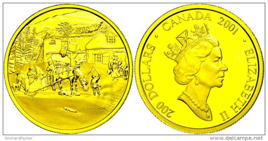 200 Dollars, Gold, 2001, Nationalgalerie - The Habitant, KM 418, Sch&ouml;n 425, Im Etui Mit OVP Und Zertifikat,... - Canada