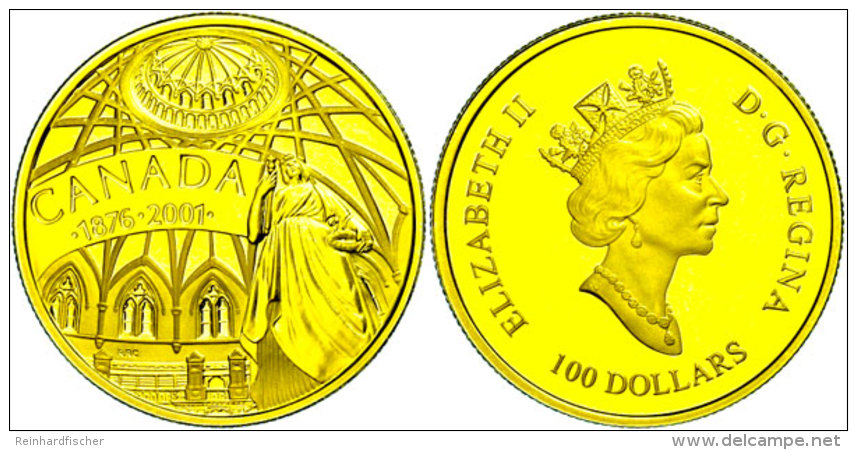 100 Dollars, Gold, 2001, 125 Jahre Parlamentsbibliothek, KM 416, Sch&ouml;n 423, Im Etui Mit OVP Und Zertifikat,... - Canada