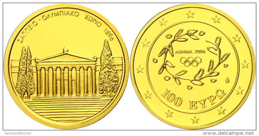 100 Euro, Gold, 2004, Zappeion (1896), KM 201, Sch&ouml;n 158, Im Etui Mit OVP Und Zertifikat, 10g Fein, PP. ... - Grecia