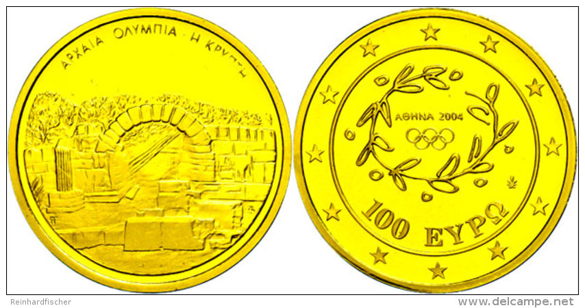 100 Euro, Gold, 2004, Krypta Am Einsang Zum Stadion Von Olympia, KM 195, Sch&ouml;n 156, Im Etui Mit OVP Und... - Grecia