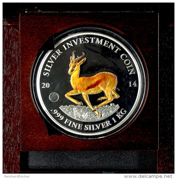 10.000 Francs CFA, 2014 The African Springbok - Giant, 1 Kg Silber, PP In Holzbox  PP10. 000 Franc CFA, 2014... - Gabón