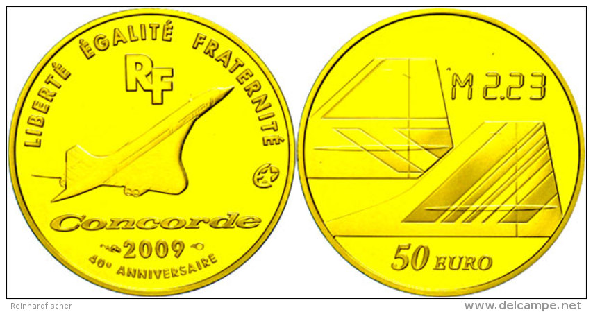 50 Euro, Gold, 2009, 40 Jahre &Uuml;berschallflugzeug - Concorde, KM 1598, Sch&ouml;n 1024, Im Etui Mit OVP Und... - Otros & Sin Clasificación