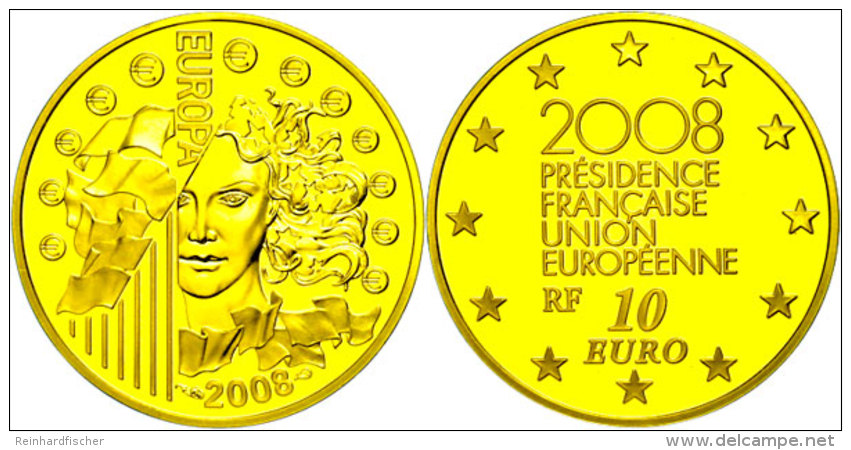 10 Euro, Gold, 2008, 50 Jahre Europ&auml;ische W&auml;hrungsunion, KM 1528, Sch&ouml;n 964, Im Etui Mit OVP Und... - Otros & Sin Clasificación