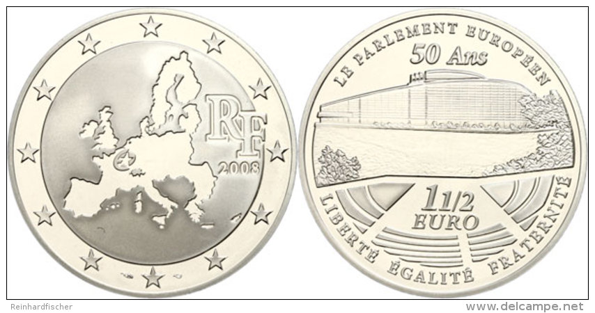 1,5 Euro, 2008, 50 Jahre Europ&auml;isches Parlament, KM 1532, Sch&ouml;n 977, Im Etui Mit OVP Und Zertifikat,... - Otros & Sin Clasificación