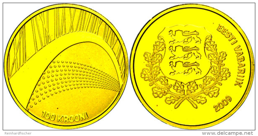 100 Krooni, Gold, 2009, XXV. Estnisches S&auml;ngerfest 2009 In Tallin (Reval), KM 52, Sch&ouml;n 52, Im Etui Mit... - Estonia