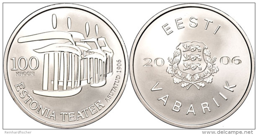 10 Krooni, 2006, 100 Jahre Estnisches Nationaltheater, KM 43, Sch&ouml;n 43, Im Etui Mit Kapsel Und Zertifikat,... - Estonia