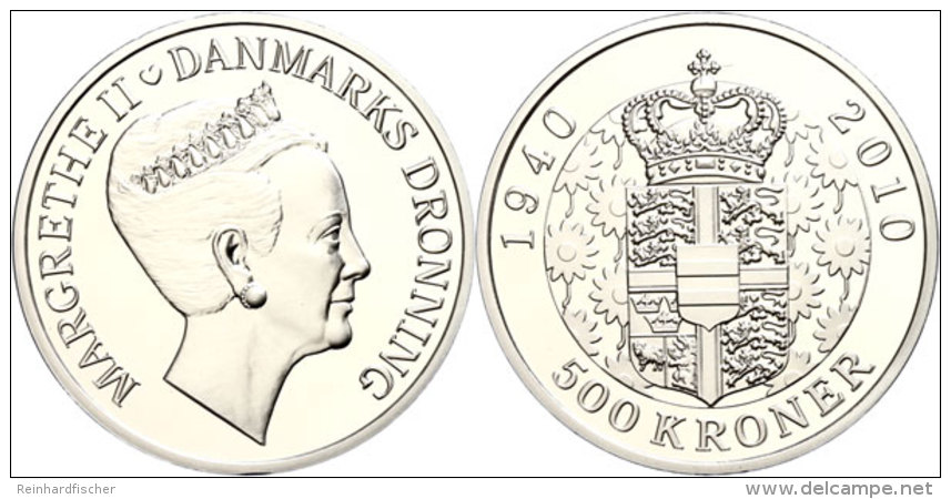 500 Kronen, 2010, 70. Geburtstag Margrethe II., KM 938, Mit Zertifikat In Ausgabeschatulle, PP.  PP500 Coronas,... - Dinamarca