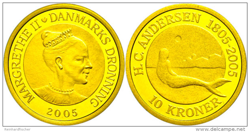 10 Kronen, Gold, 2005, Die Kleine Meerjungfrau, 7,78g Fein, KM 911, Mit Zertifikat In Ausgabeschatulle, PP. ... - Dinamarca