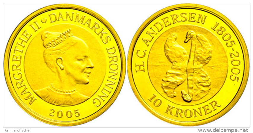 10 Kronen, Gold, 2005, Das H&auml;ssliche Entlein, 7,78g Fein, KM 907, Mit Zertifikat In Ausgabeschatulle, PP. ... - Dinamarca