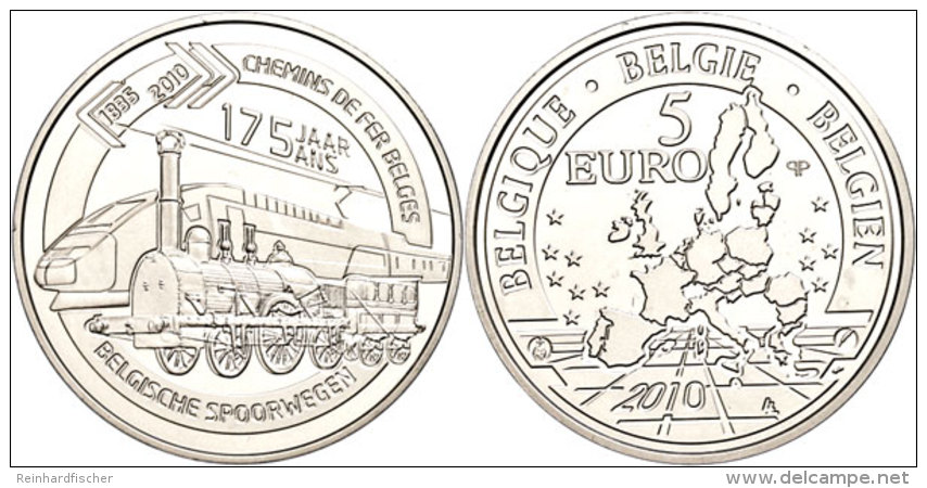 5 Euro, 2010, 175 Jahre Eisenbahn In Belgien - Le Belge, KM 303, Sch&ouml;n 277, Im Holzetui Mit Kapsel Und... - Otros & Sin Clasificación
