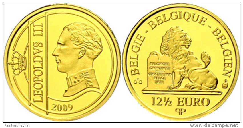 12,5 Euro, Gold, 2009, Leopold III. K&ouml;ing Der Belgier, KM 292, Sch&ouml;n 271, In Kapsel Mit Zertifikat,... - Otros & Sin Clasificación