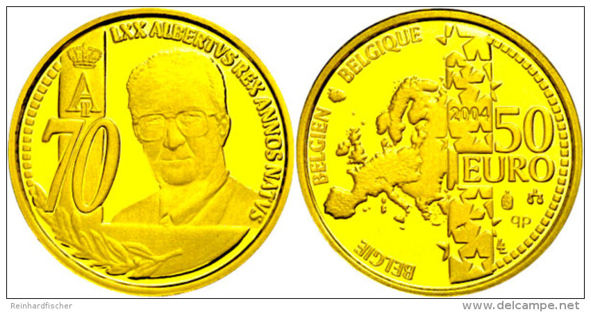 50 Euro, Gold, 2004, 70. Geburtstag Von K&ouml;nig Albert II., KM 250, Sch&ouml;n 215, Im Etui Mit Kapsel Und... - Otros & Sin Clasificación