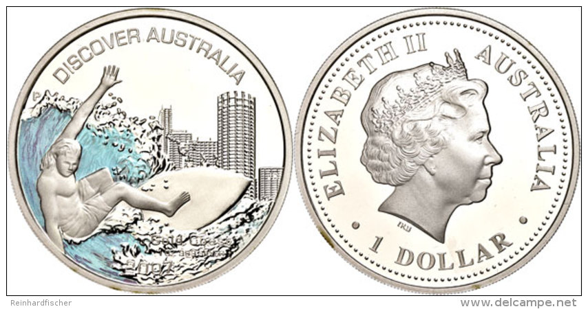 1 Dollar, 2007, Australien Entdecken - Gold Coast (Tampondruck), KM 945, Sch&ouml;n 1104, Im Etui Mit OVP Und... - Otros & Sin Clasificación