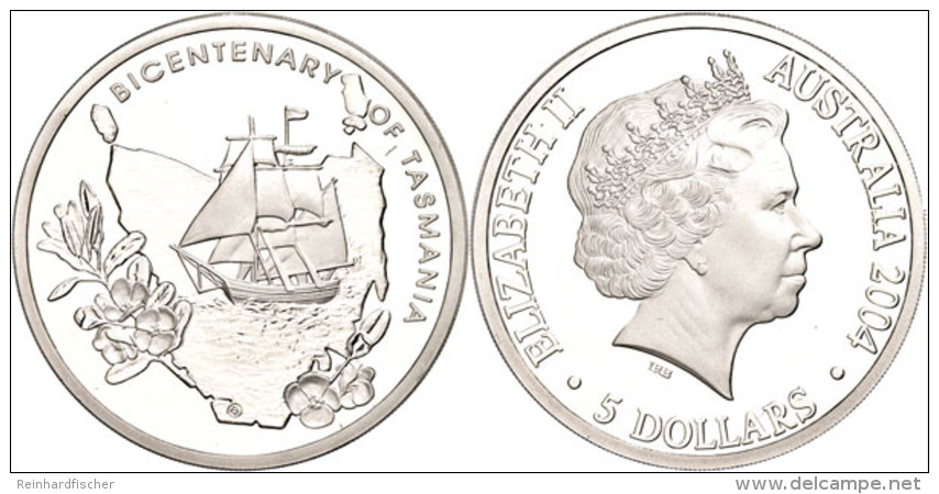 5 Dollars, 2004, 200. Jahrestag Der Besiedelung Von Tasmanien, KM 811, Sch&ouml;n 787, Im Holzetui Mit OVP Und... - Otros & Sin Clasificación