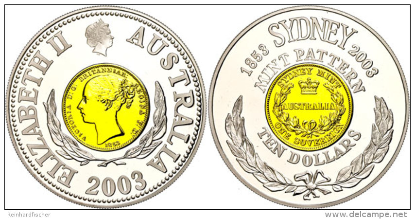 10 Dollars, 2003, Australische M&uuml;nzgeschichte - Sovereign Der Sydney Mint 1853, KM 751, Sch&ouml;n 738, Im... - Otros & Sin Clasificación