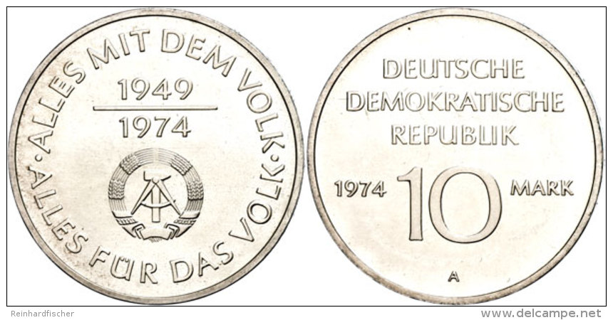 10 Mark, 1974, Legierungsprobe Ag 500/Cu 500, 25 Jahre DDR, Auflage 1.500 St&uuml;ck, St, Katalog: J. 1551P... - Otros & Sin Clasificación